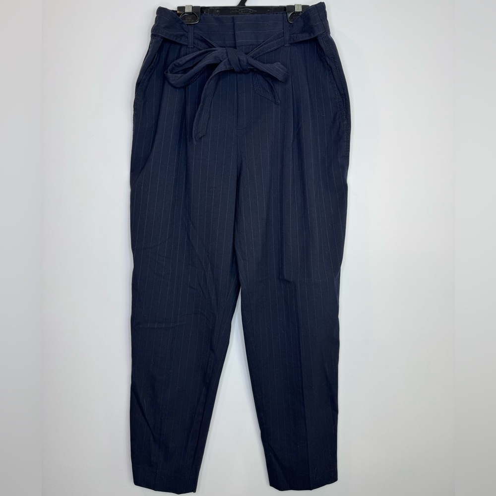 Gap Navy Pinstripe Trousers with Tie Waist size 8 office